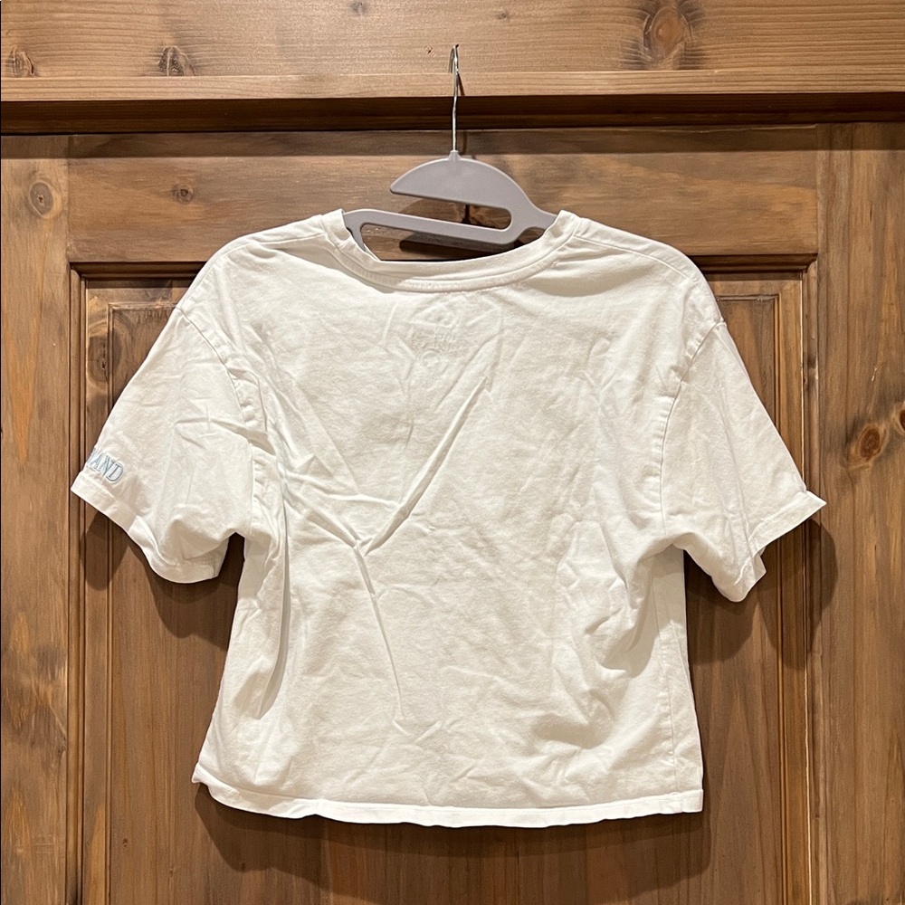 Switzerland Graphic Crop Top in White with Light Blue Print - Picture 2 of 2